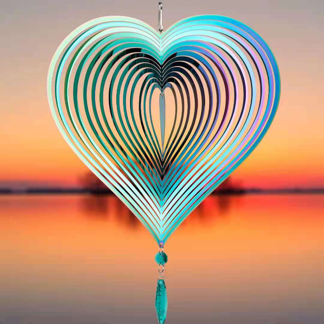 Hanging Wind Spinner Art Ornaments For Garden Yard Balcony Decor Rainbow Heart