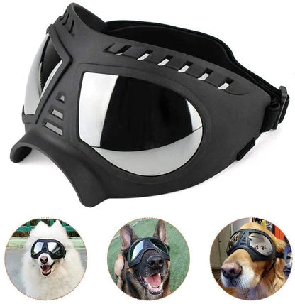 Dog Goggles UV Sunglasses Windproof Snowproof Dog Glasses for Long Snout Dogs, Soft Frame, Flexible Adjustable Straps