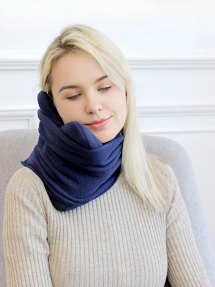 Neck Support Travel Pillow For Long Naps & Layover Flights - Compact Comfortable Blue / Velcro