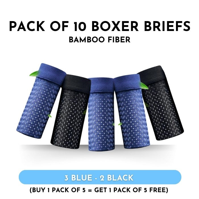 Boxhero – Pack Of 10 Bamboo Fiber Boxer Briefs Buy 5 Get L / 3 Blue - 2 Black (10Pcs)