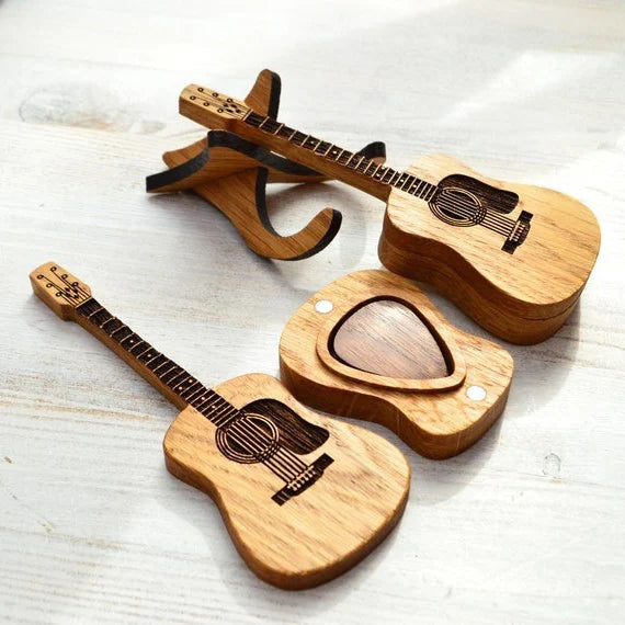 Wooden Acoustic Guitar Pick Box - Hot Sale 50% Off + Pick(3 Pcs) / Stand