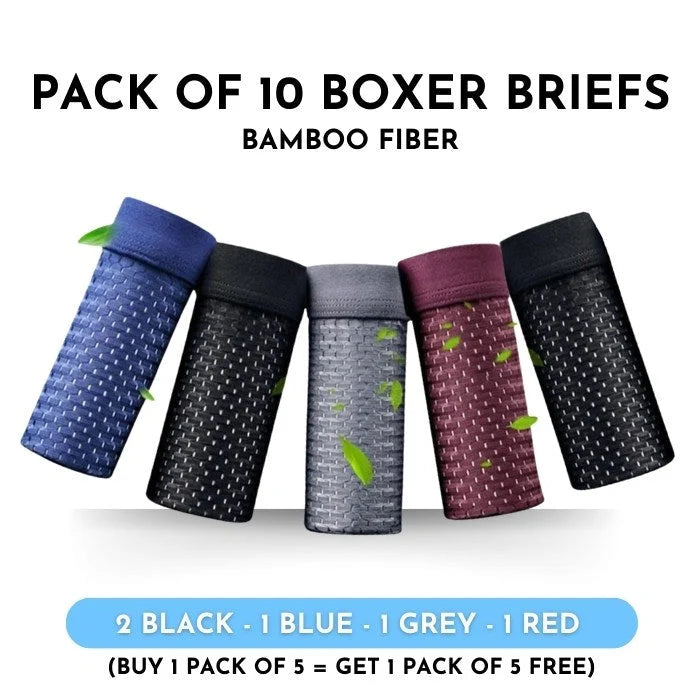 Boxhero – Pack Of 10 Bamboo Fiber Boxer Briefs Buy 5 Get L / 4 Black