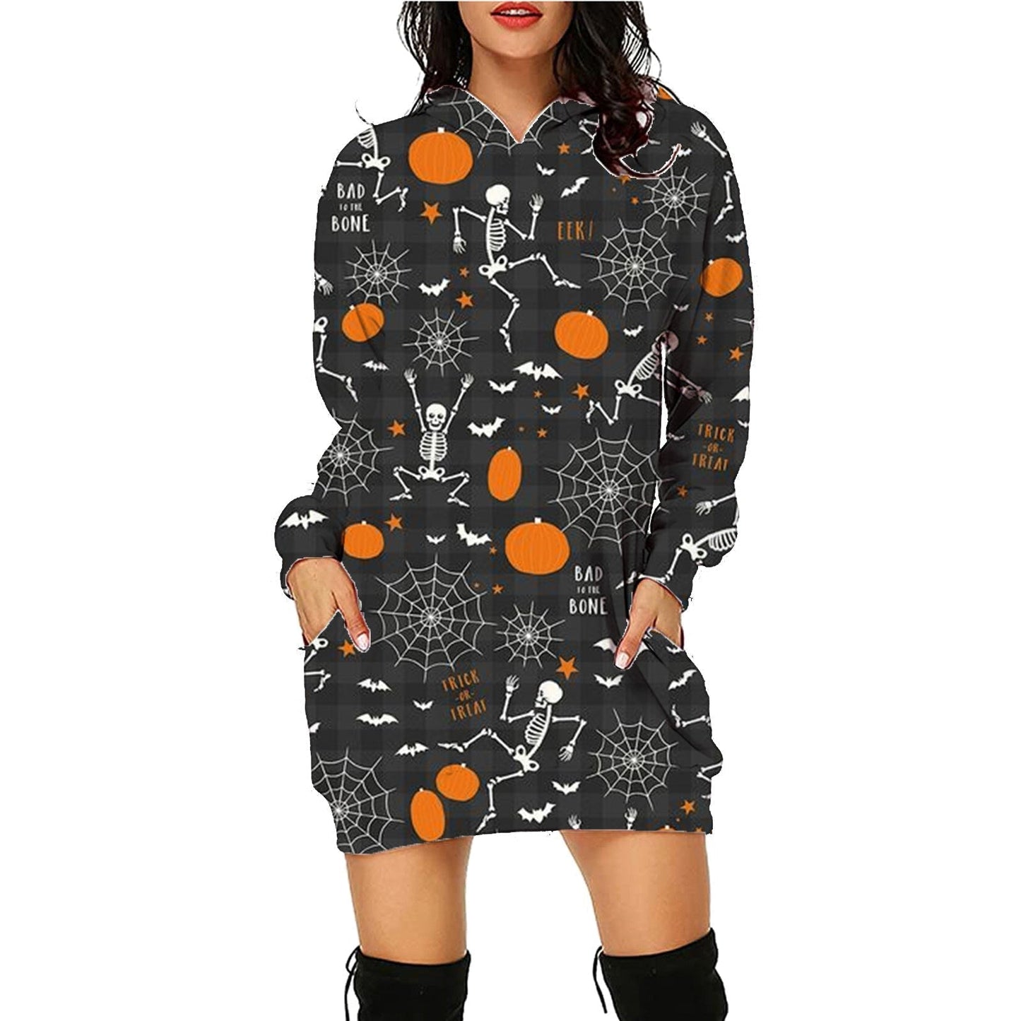 Halloween Print Long Hoodie With Pockets Sweater Sleeve Clothes Women Sc10 / S