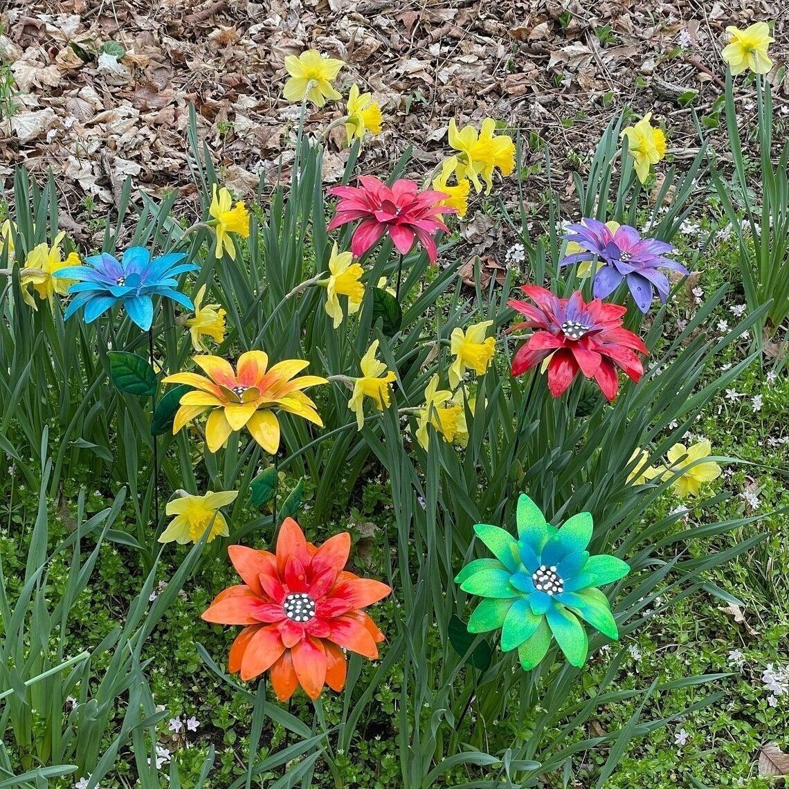 Metal Flowers Garden Stakes