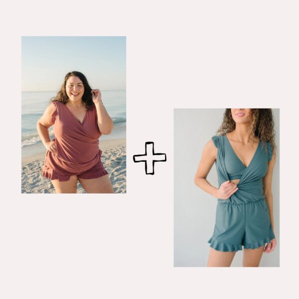 Last Day 49% Off – Built In Bra And Leggings Swim Romper Set 2 (Blue + Rose) - 40% Off / Xs